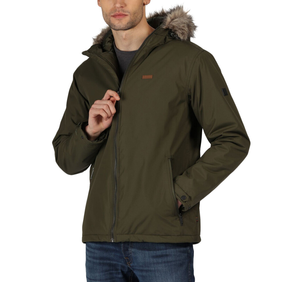 (XL, Green) Regatta Mens Haig Waterproof Insulated Fur Trimmed Hooded Outdoor Jacket