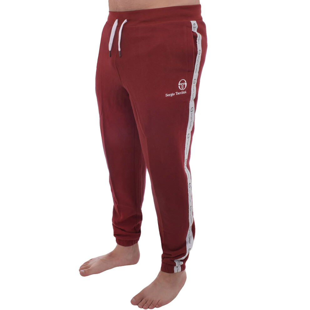 (XS, Burgundy) Sergio Tacchini Mens Dreyan Casual Drawstring Taped Sweatpants Jogging Bottoms