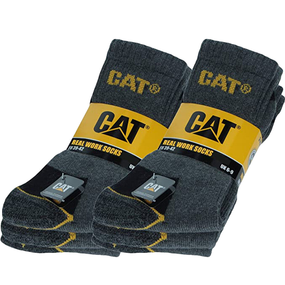 (11-14, Charcoal) 6 Pairs of CAT Caterpillar Mens Adults Heavy Duty Industrial Workwear Socks