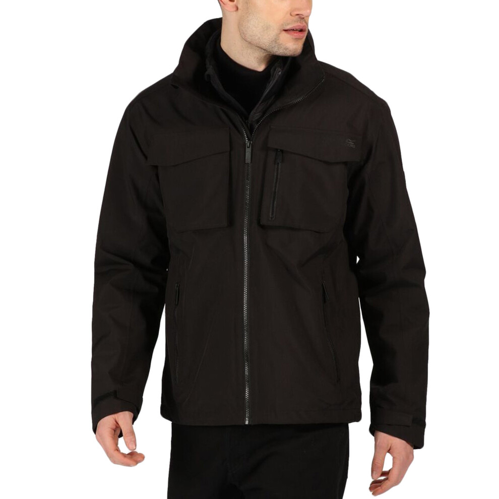 (2XL, Black) Regatta Mens Shrigley 3 In 1 Waterproof Insulated Hooded Walking Jacket - Black