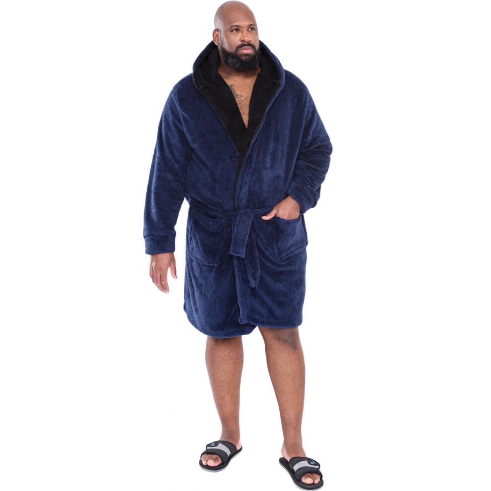 (3XL, Navy) D555 Mens Newquay Big Tall King Size Super Soft Hooded Bath Robe Dressing Gown