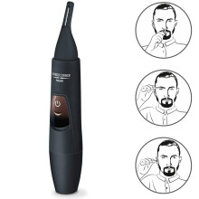 Beurer HR2000 Barbers Corner Nose, Eyebrow & Ear Hair Trimmer - 3/6mm Comb, Removable Head, Splash-Proof, Battery Operated