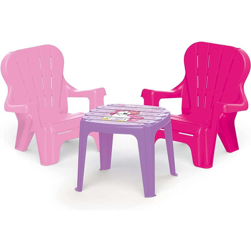 Dolu Unicorn Pink Childrens Outdoor/Indoor Table and 2 Chairs