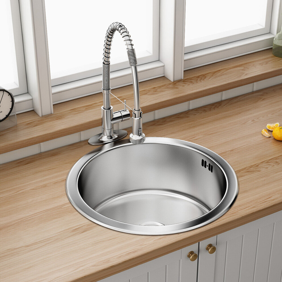 Round Kitchen Sink Stainless Steel 430mm Single Bowl With Waste Plumbing Kit