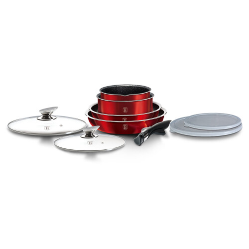 (Burgundy) Berlinger Haus 9Pc Space Saving Pots and Pans Set 2