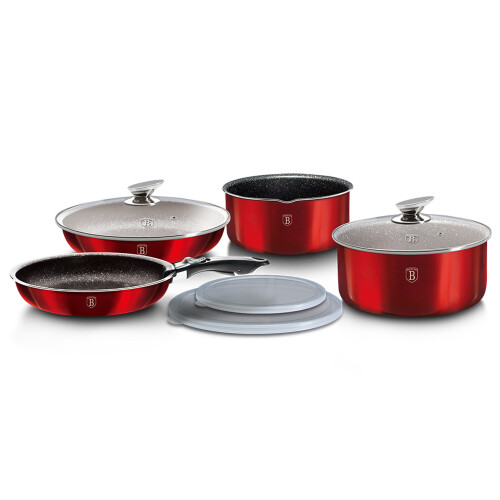(Burgundy) Berlinger Haus 9Pc Space Saving Pots and Pans Set 1