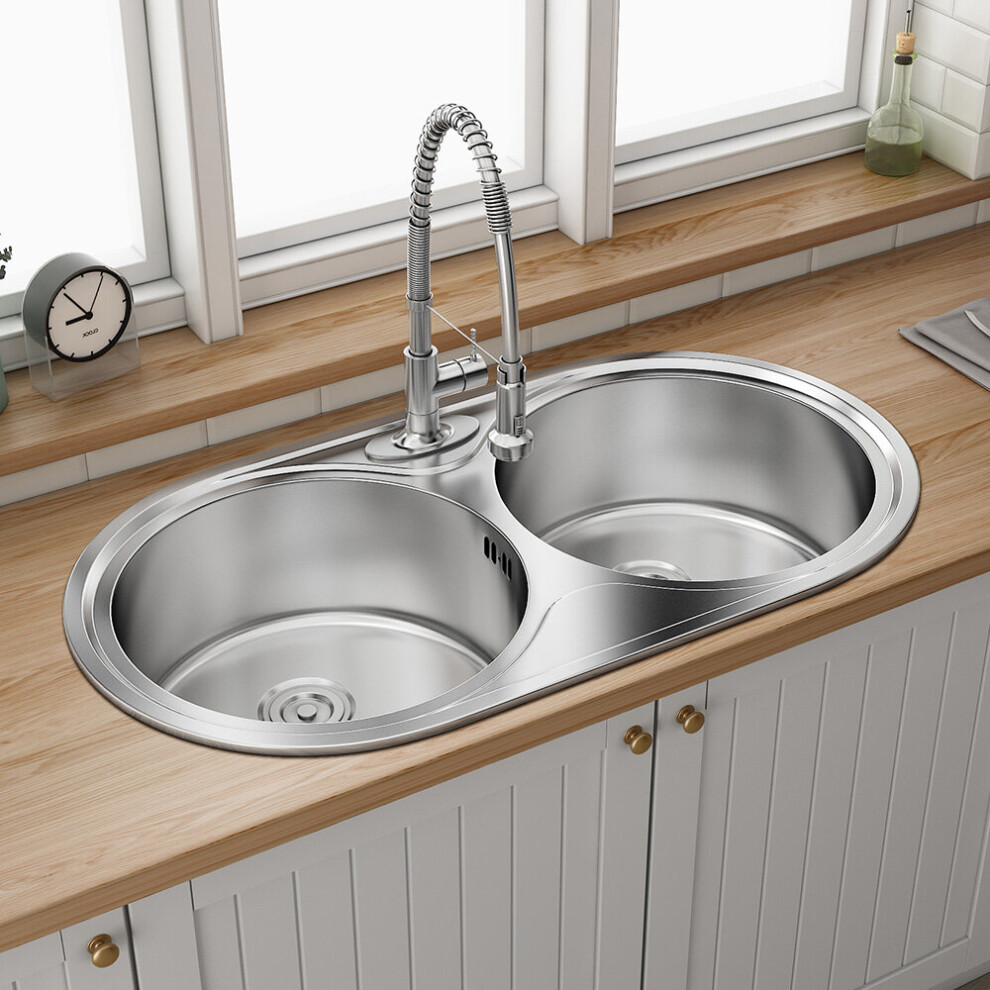 Catering Kitchen Sink Stainless Steel Inset Double Bowl Laundry Topmount Round