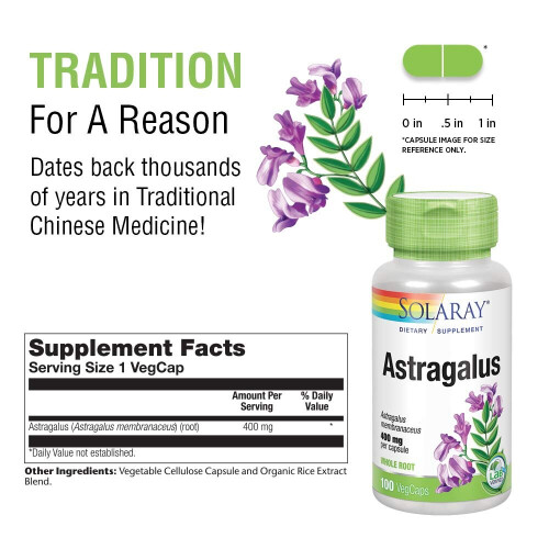 Solaray, True Herbs, Astragalus, 400 mg, 100 VegCaps 1
