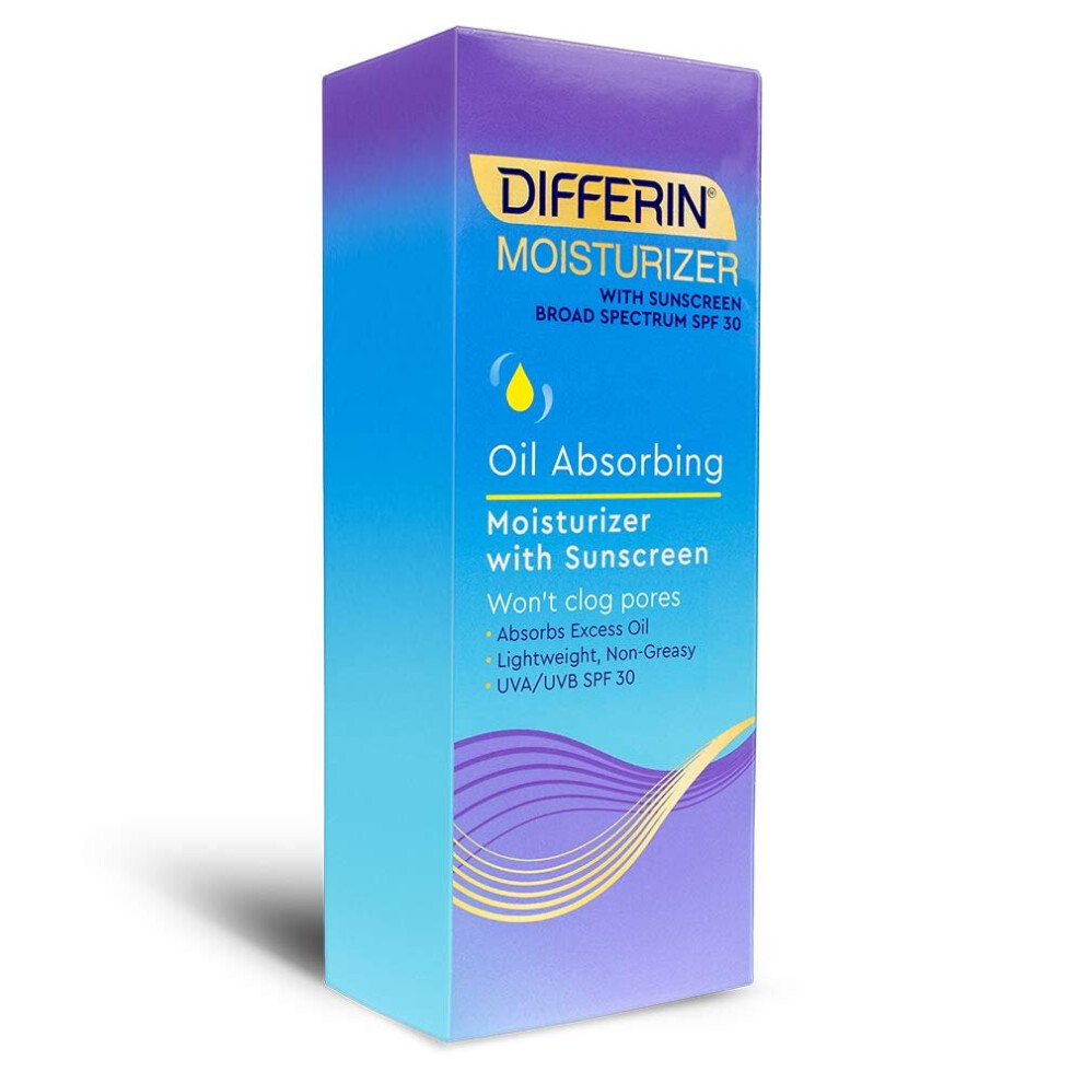 Differin Oil Absorbing Moisturizer with Sunscreen- Broad Spectrum UVA/UVB SPF 30, 1 pack, 4oz