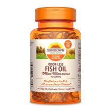 Fish Oil by Sundown, Dietary Supplement, Omega 3, Supports Heart Health, Non-GMO, Free of Gluten, Dairy, Artificial Flavors,1290 Mg, 72 Coated Mini So