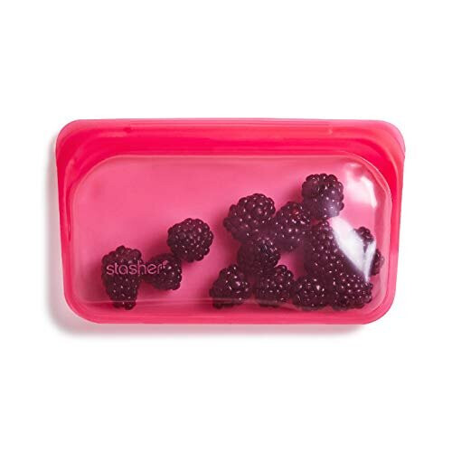 Stasher Platinum Silicone Food Grade Reusable Storage Bag, Raspberry