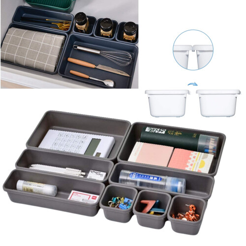 GEEZY GEEZY Home Basics 8 Piece Kitchen Desk Bathroom Adjustable and Customizable Multi-Drawer Divider Organizer Set Multipurpose Use