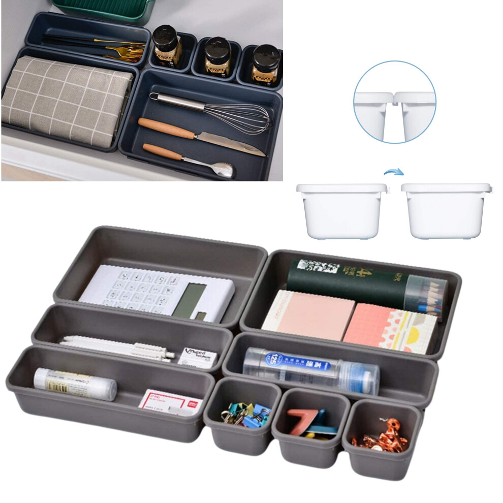 GEEZY Home Basics 8 Piece Kitchen Desk Bathroom Adjustable and Customizable Multi-Drawer Divider Organizer Set Multipurpose Use