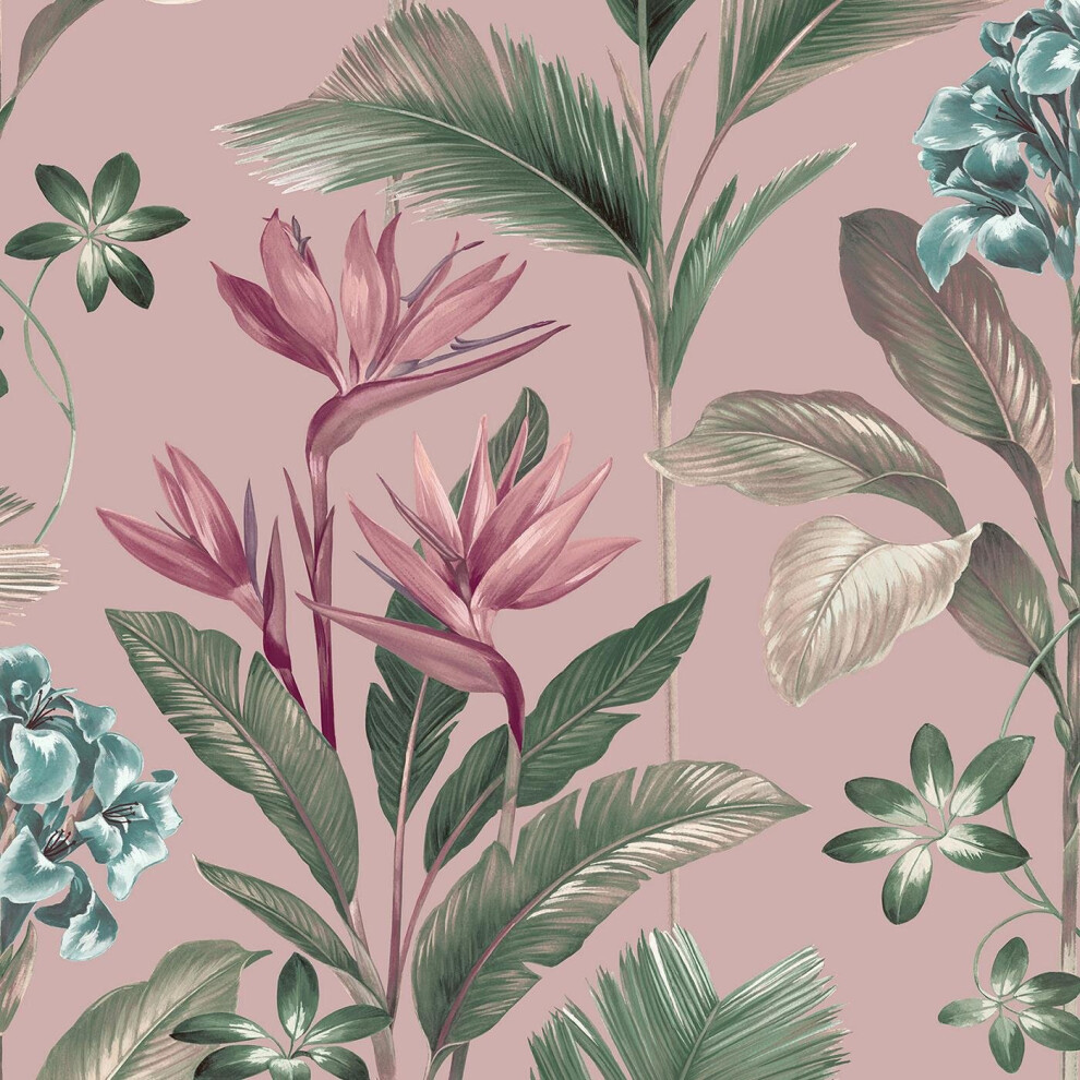 Belgravia Oliana Wallpaper Decor Teal Floral Tropical Pink/Green/Blue
