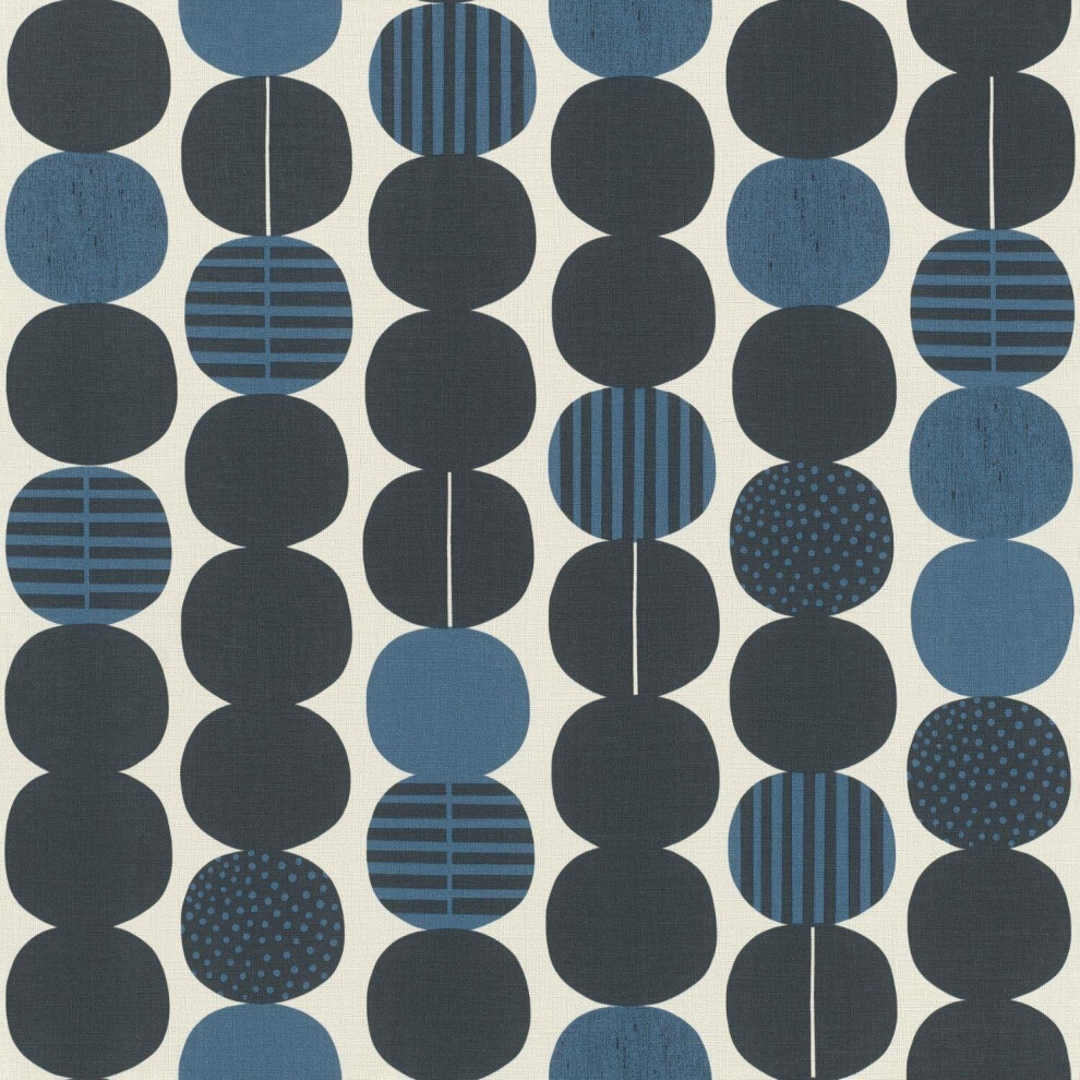 Retro Circles Wallpaper Navy And Cream Textured Vinyl Feature Wall 4000441539745