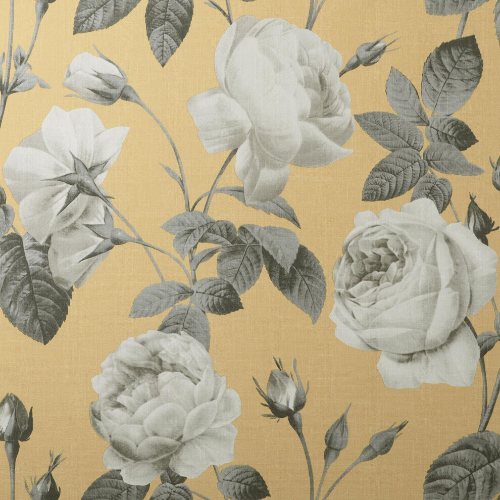 Eden Floral Mustard Wallpaper Crown Textured Vinyl White Grey