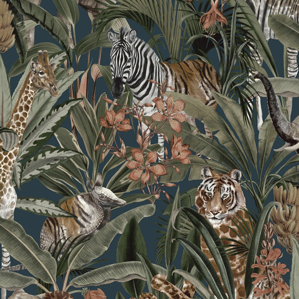 Holden Decor Safari Fusion Jungle Tropical Animal Navy Wallpaper