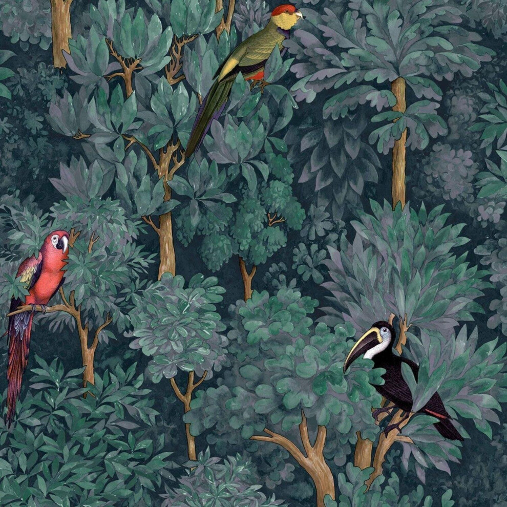 Amazonia Botanist Green Or Teal Wallpaper Jungle Themed Smooth Finish 5022976912519