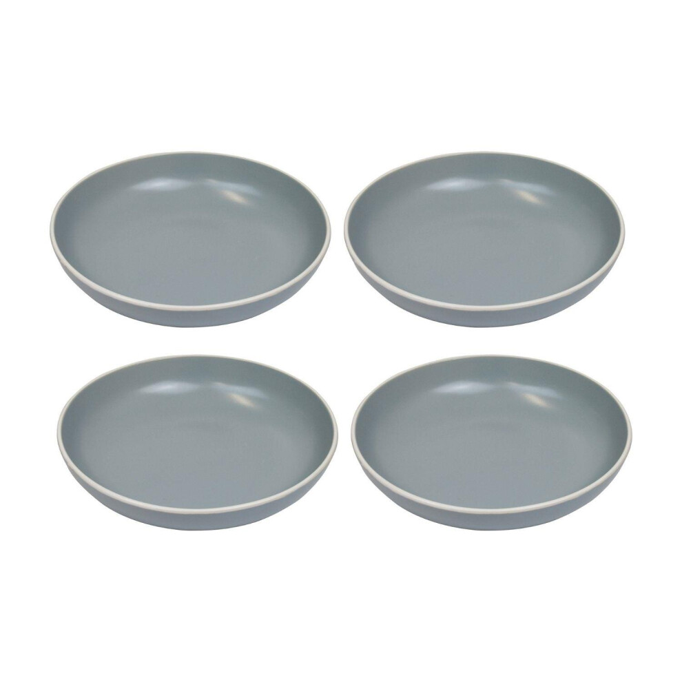 Set of 4 Large Pasta Bowl Dishes Dessert Noodles Soup Plate Stoneware Grey Tableware