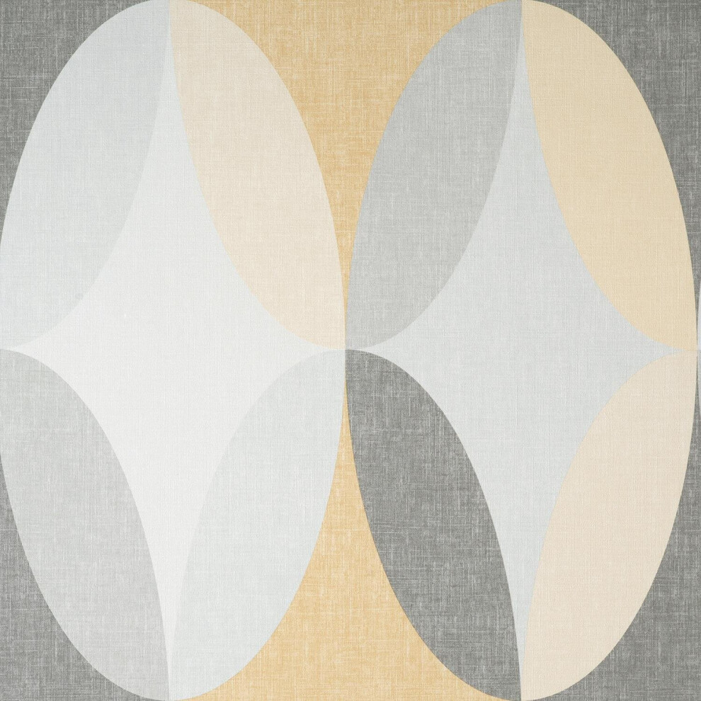 Kirby Oval Mustard Wallpaper Crown Textured Vinyl Geometric Yellow Grey Modern