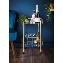 New Gold Drinks Trolley & Glass Shelves Mini Bar Cocktail Drink Table