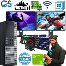 Fast Gaming Dell Bundle Pc Computer Full Set Dual Monitor Intel I5 8Gb Ram Gt710 - Refurbished