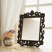 Vintage Fabulous Black Ornate Rectangle Dressing Table Mirror Plastic
