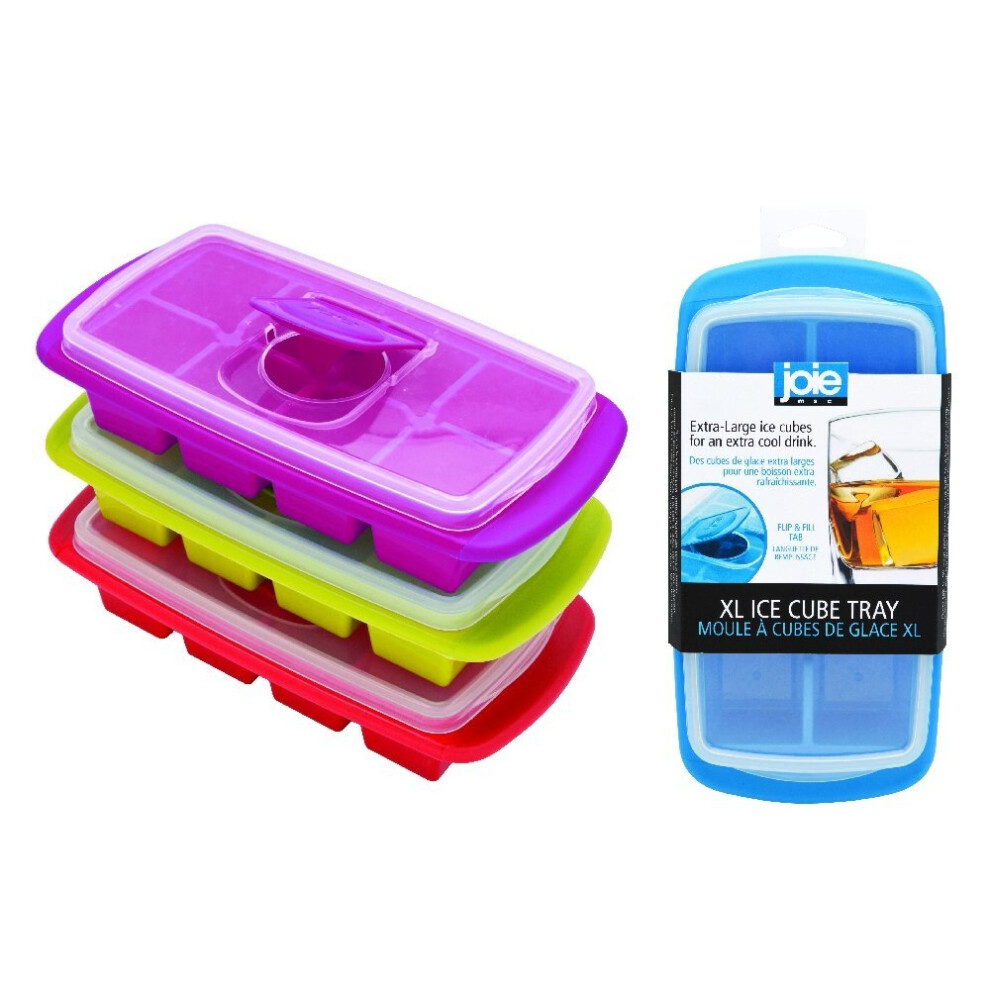 MSC International 29105 Joie Extra Large Ice Cube Tray, Covered and Stackable, No-Spill Removable Lid, Assorted Colors, assorte colors, one size