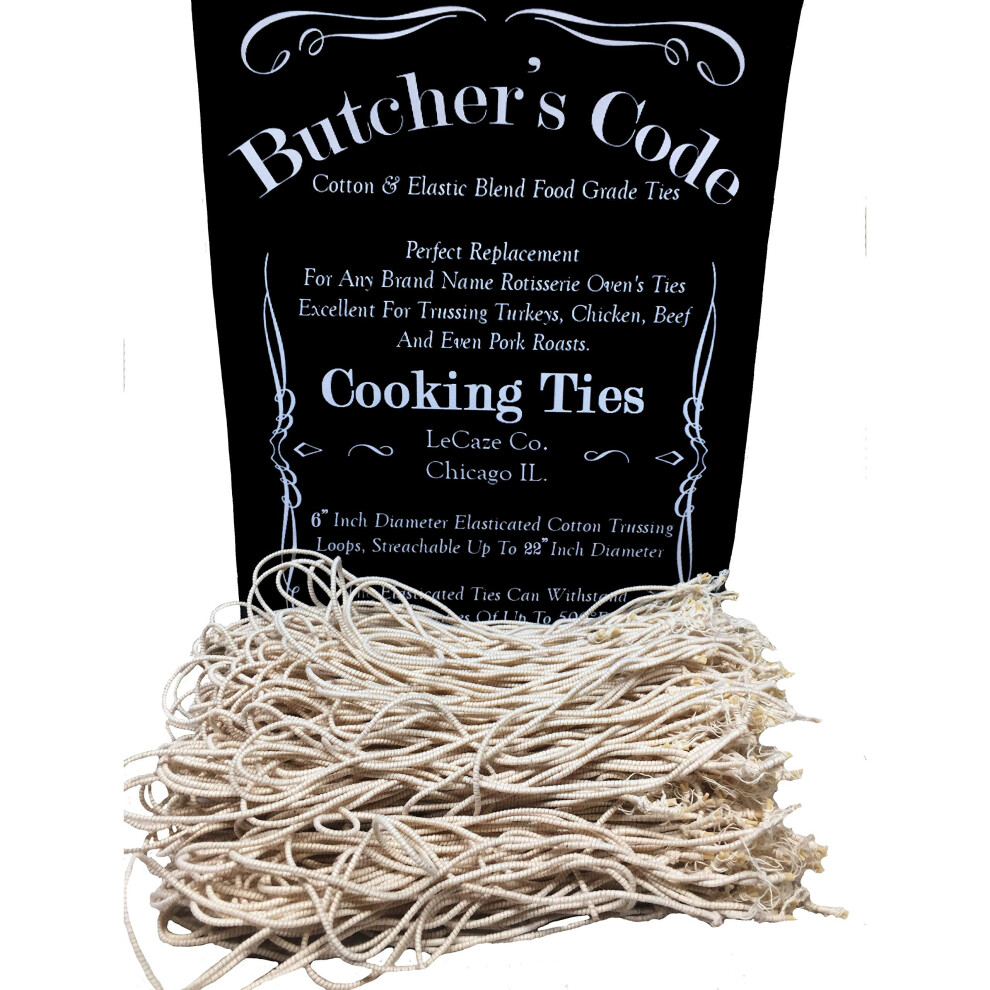 Rotisserie Elastic and Cotton Blend - Stretchy Twine - Food Grade - Heat Safe - Cooking Ties - Poultry Loops - 50 Pack