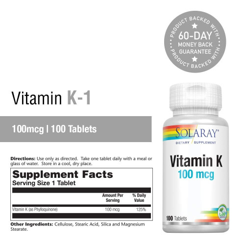 Solaray, Vitamiini K, 100 mcg, 100 Tablettia 1