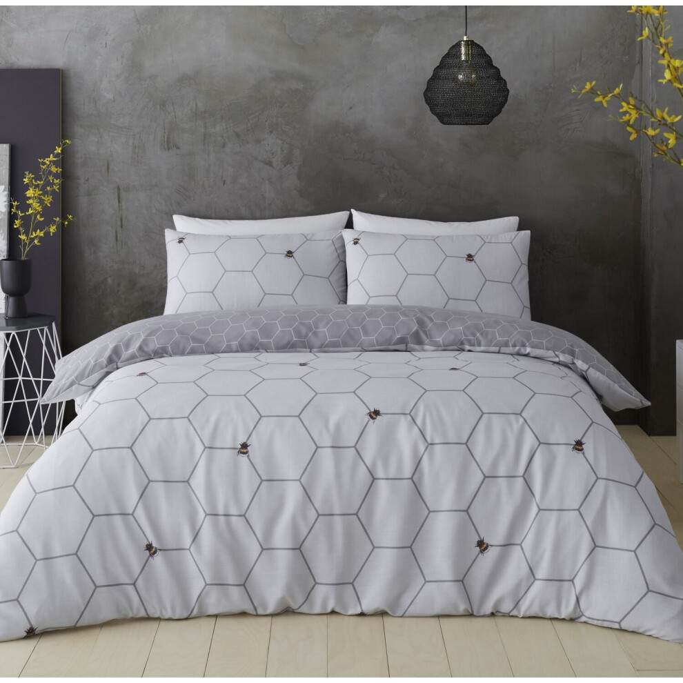 Printed Polycotton Bee Happy Duvet Cover With Pillowcases