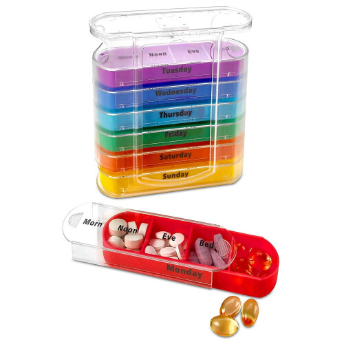 MEDca Weekly Pill Organizer, Four Times-a-Day, 1 Dispenser with Stackable AM/PM Compartments 1
