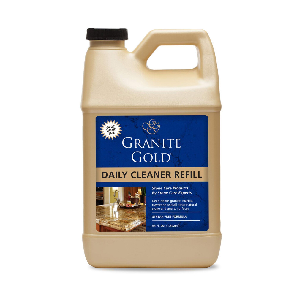 Granite Gold Daily Cleaner Refill Streak-Free Cleaning for Granite, Marble, Travertine, Quartz, Natural Stone Countertops, Floors-Made in the USA, 64