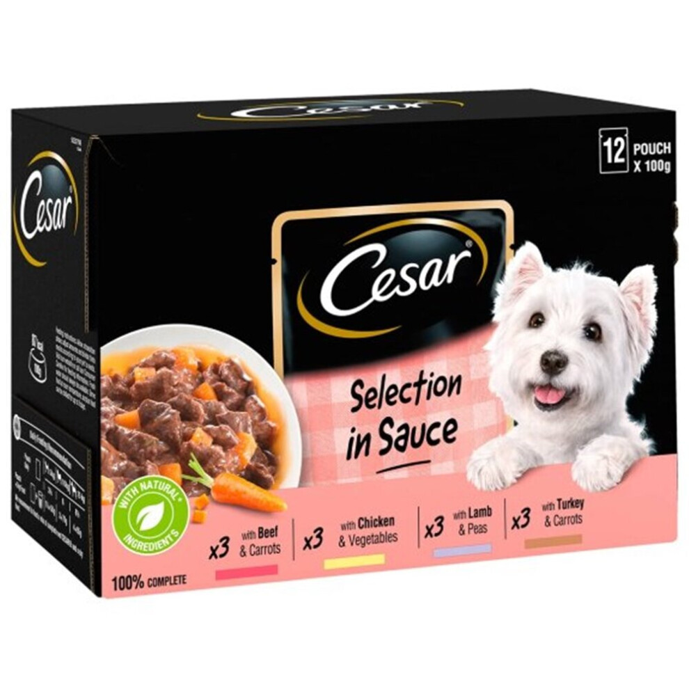 Cesar Deliciously Fresh Wet Dog Food Pouches Favourites in Sauce with Natural Ingredients Suit Any Dogs Taste. 12 x 100g