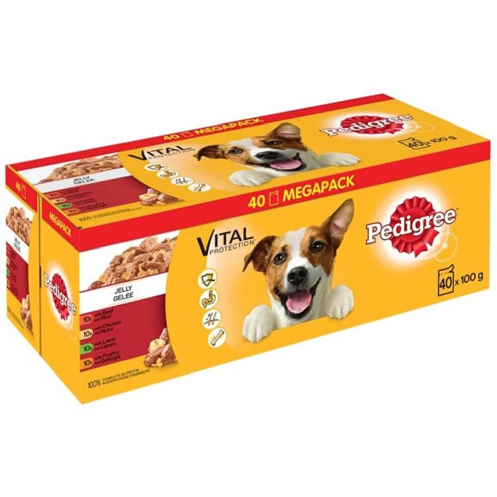 Pedigree Jelly Pouches Mega Pack Includes: 10 x Beef 10 x Chicken 10 x Lamb 10 x Poultry
