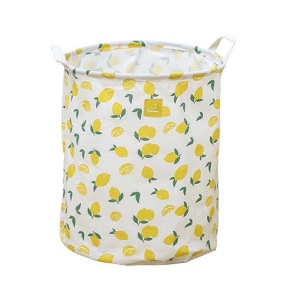 (Yellow Lemon) Fruits Printed Freestanding Laundry Hamper Collapsible Large Clothes Basket with Easy Carry Extended Handles for Clothes Toys