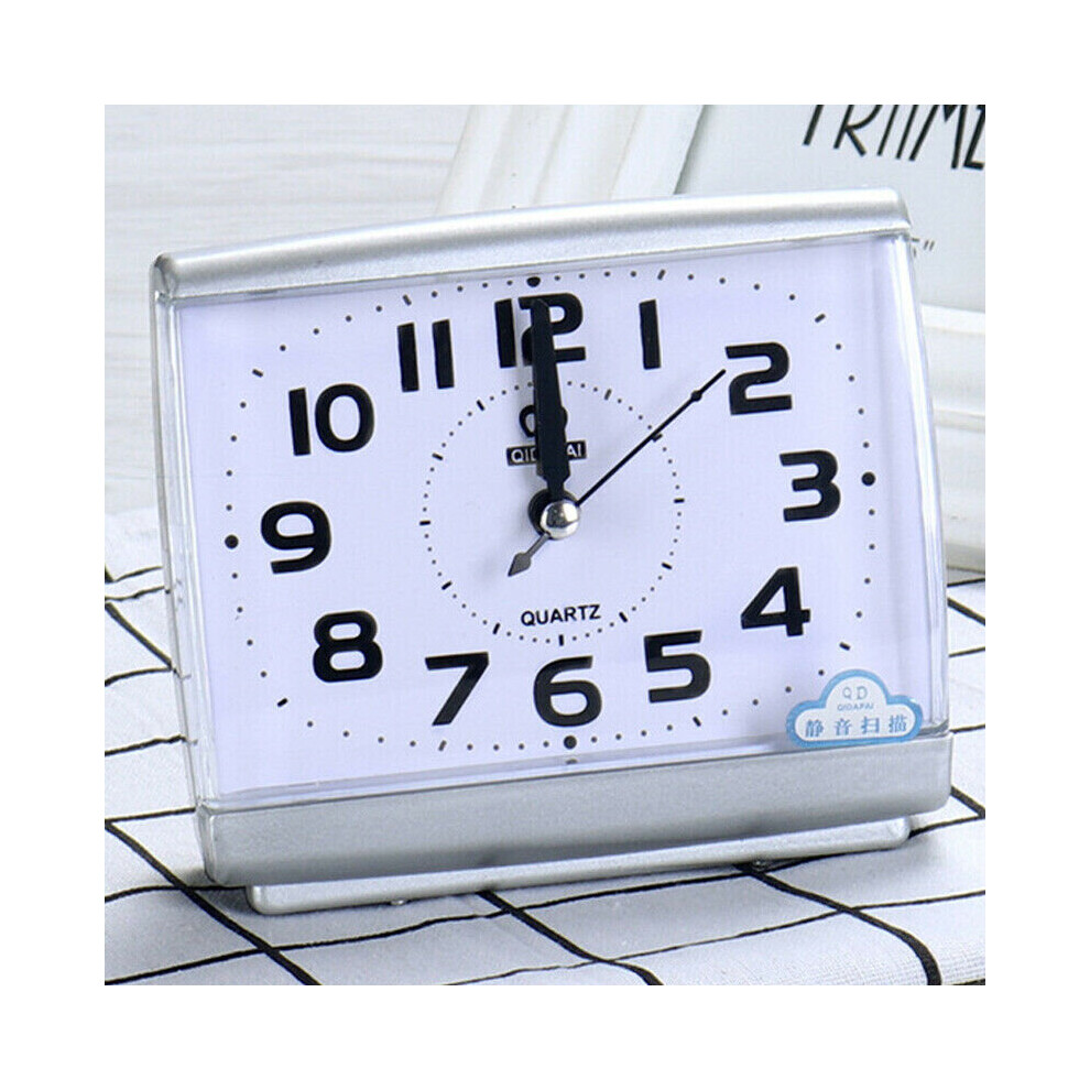 (White) Small Night Glow Alarm Clock Quartz Large Number Bedside Travel Clocks Decor