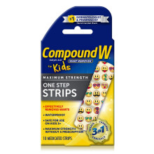 Compound W, Wart Remover, One Step Strips, Maximum Strength, For Børn, Alder 3+, 10 Medicerede Strips