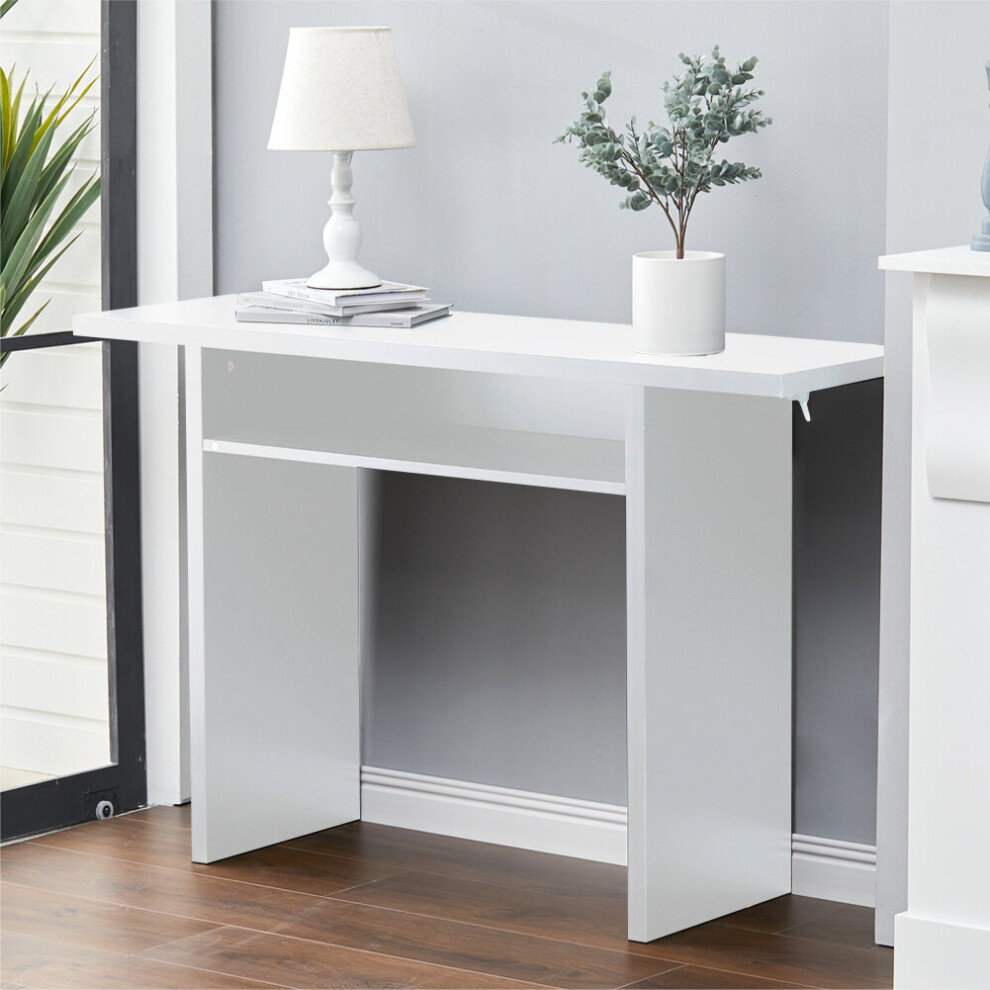 (White) Rectangular Console Dining Table with Storage Shelf