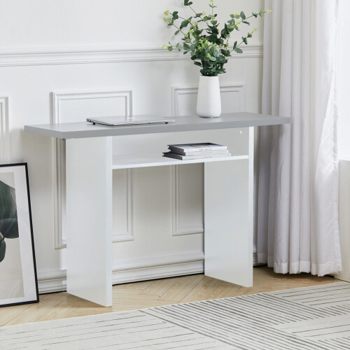 Living And Home (White & Grey) Rectangular Console Dining Table with Storage Shelf