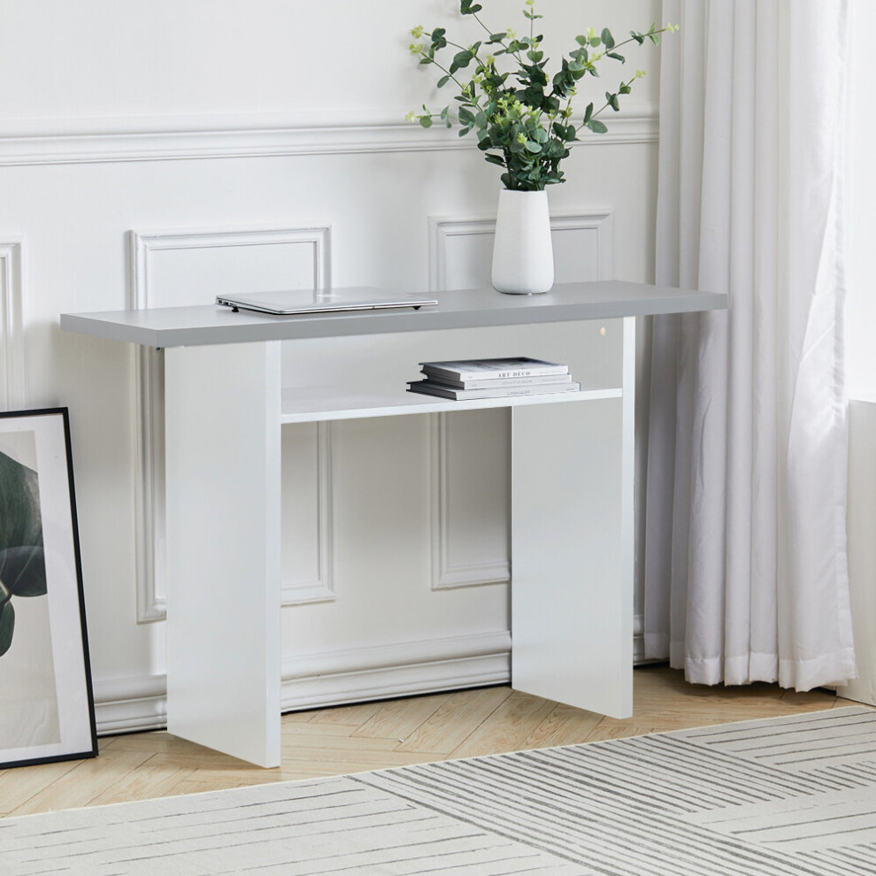 (White & Grey) Rectangular Console Dining Table with Storage Shelf