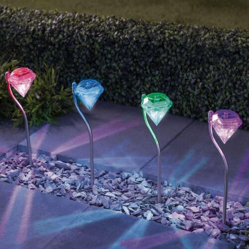 (Colour Changing LED) Solarize Solar Diamond LED Lights Set of 4 1