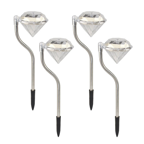 (White LED) Solarize Solar Diamond LED Lights Set of 4