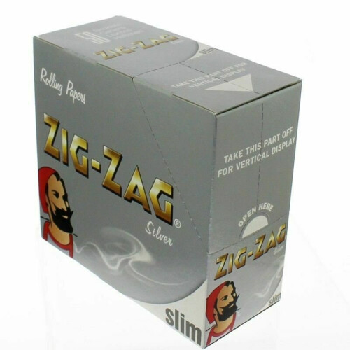 (50 Booklets (Full Box)) ZIG ZAG SILVER KING SIZE Slim Rolling Paper Genuine