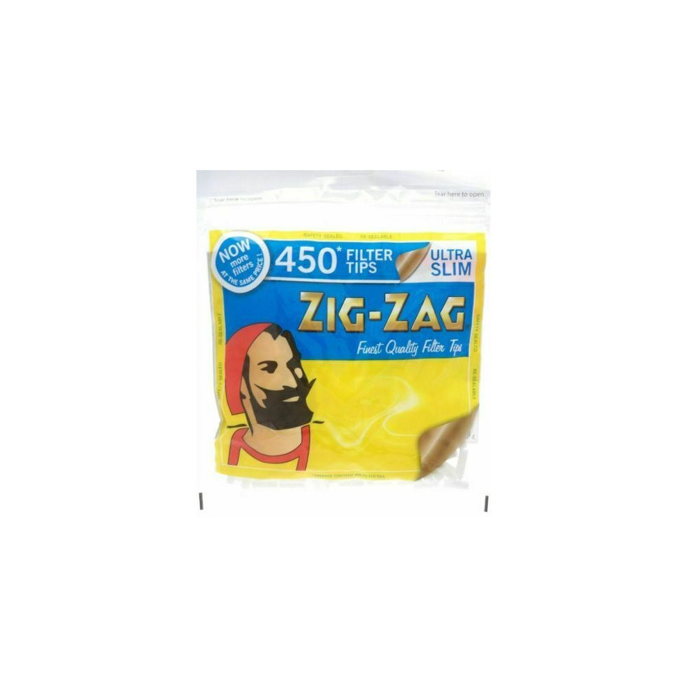 (5 Packets - (2250 Tips)) ZIG ZAG ULTRA SLIM FILTERS 450 Resealable Bag Rolling Cigarette Tobacco Filter