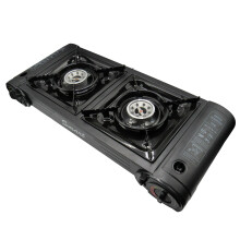 Camping Gas Cooker Double Burner - Portable Butane Twin Stove, Black (SFZZDCGSDBL)