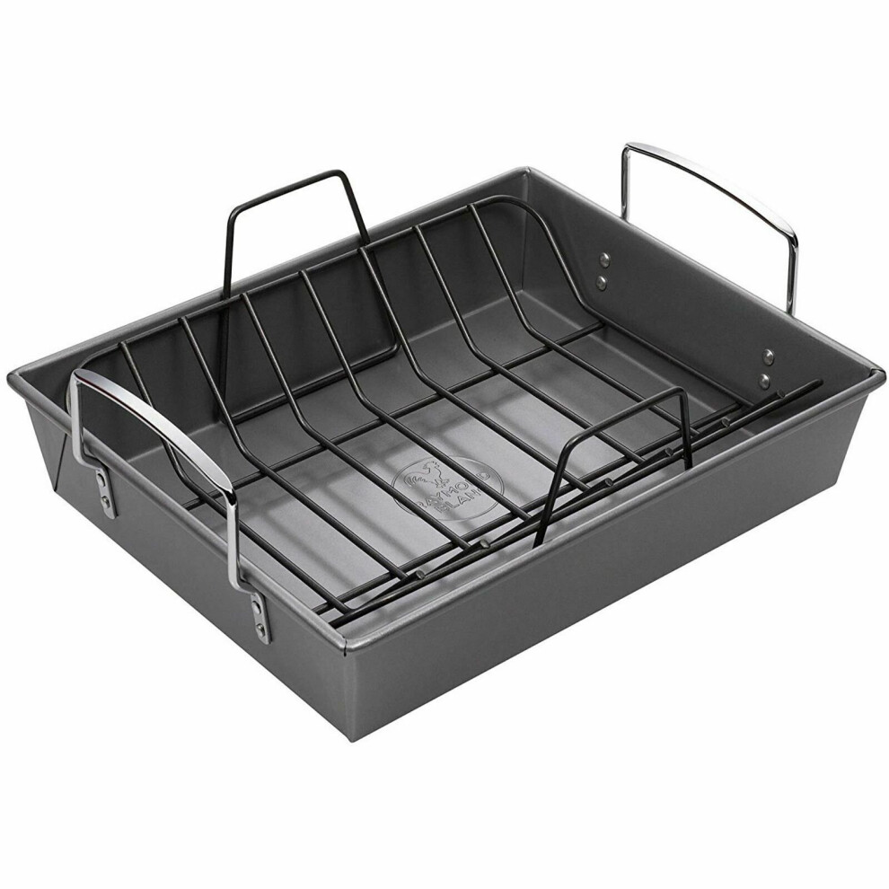 Grey Non-Stick Oven Roaster Baking Tray Cooking Grill with Rack