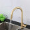 Jiuzhuo Brushed Gold Touch Kitchen Mixer Tap Stailess Steel Pull Out Spray Single Handle 4