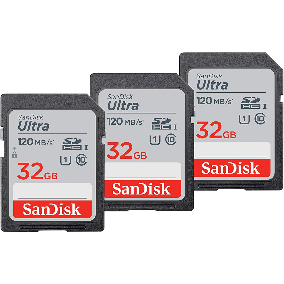 Sandisk Ultra 32Gb Sdhc Memory Card Class10 120 Mb/S For Camera 3Pk