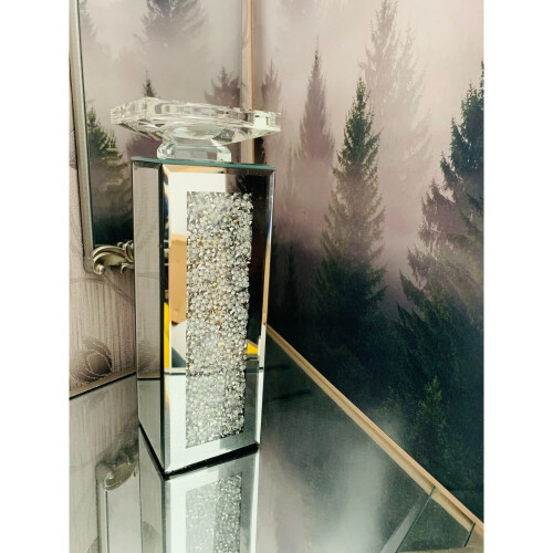 Tall Crushed Crystal Pillar Candle Holder Stand Jewel Diamante Mirror 2